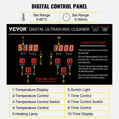 VEVOR Ultraschallreiniger 30 L Edelstahl 600 W mit Digitalanzeige