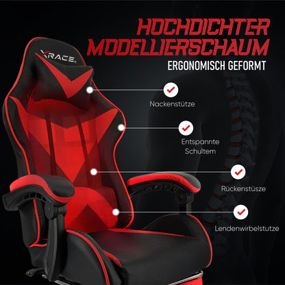 xRace Gaming Stuhl Ergonomischer Bürostuhl - Rot mit Fussstuetze
