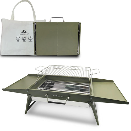 Charmline Holzkohlegrill, klappbarer Campinggrill 51 x 35 cm, Grün – rechteckiger Grillrost auf klappbarem Gestell
