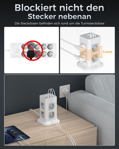 TESSAN Mehrfachsteckdose 8-fach USB-C, Überspannungsschutz, 10 m