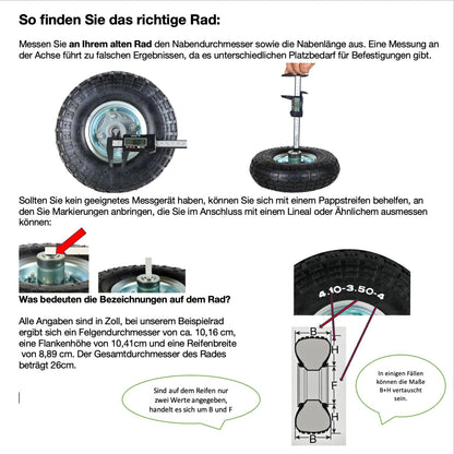 Frosal Luftrad Ø 260 mm 4.10/3.50-4, Ersatzrad für Sackkarre, 4er-Set