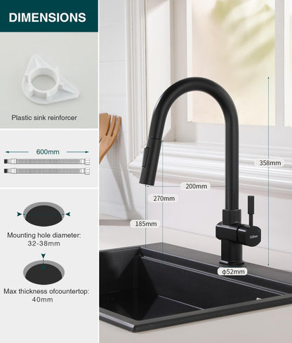 Süssren Küchenarmatur CL002BL mit ausziehbarer Brause, schwarz
