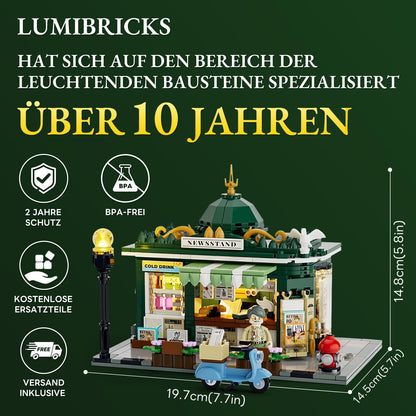 LUMIBRICKS Stadtleben Kiosk Klemmbausteine Set mit Beleuchtung