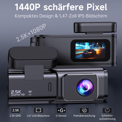 Premium Dashcam Vorne+Hinten Autokamera - 2.5K/1080p WiFi 32GB