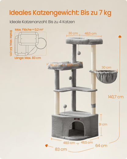 Feandrea Katzenbaum Kratzbaum PCT009G01, 140,7 cm, Taubengrau