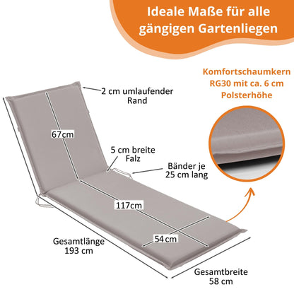 sleepling Liegenauflage für Gartenliege 190 x 58 cm, 6 cm dick, Taupe