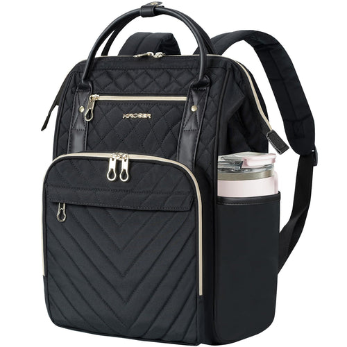 KROSER Laptop-Rucksack 17 Zoll, wasserabweisend, Schwarz Gesteppt
