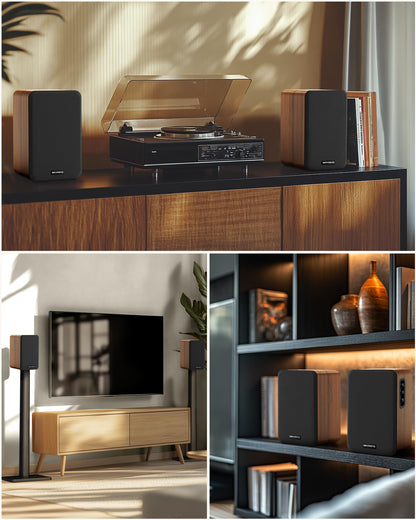 MEVOSTO Aktive Bluetooth Regallautsprecher - Holzoptik