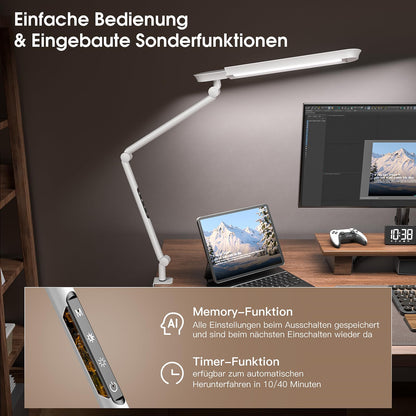 AmazLit LED Schreibtischlampe Klemme Schwenkarm – Weiss