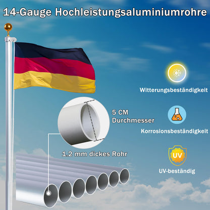 NQ Fahnenmast 6m Aluminium höhenverstellbar stabil – Silber