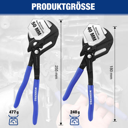 WORKPRO Zangenschlüssel-Set 2-teilig, 180 & 255 mm, Cr-V-Stahl