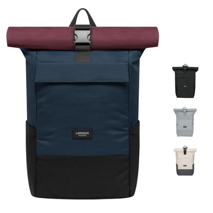 LARKSON No 4 Rolltop Rucksack mit 16 Zoll Laptopfach, blau-rot, wasserabweisend