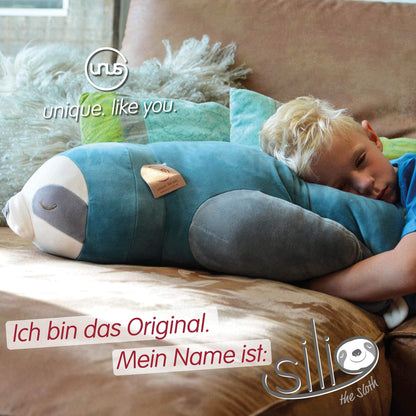 UNUS Faultier Kuscheltier Seitenschläferkissen – 100 cm Türkis