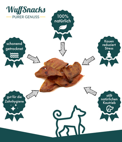 WuffSnacks Getrocknete Schweineohren für Hunde – 50 Stk.
