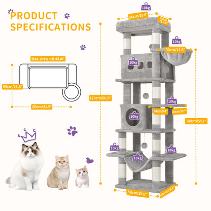 Hzuaneri MS17018LG Katzenbaum 170cm mehrstöckig - Hellgrau