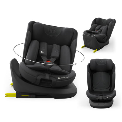 Kinderkraft I-GROW 2 PRO Kindersitz, schwarzer Autokindersitz mit ISOFIX-Station, 360° drehbar