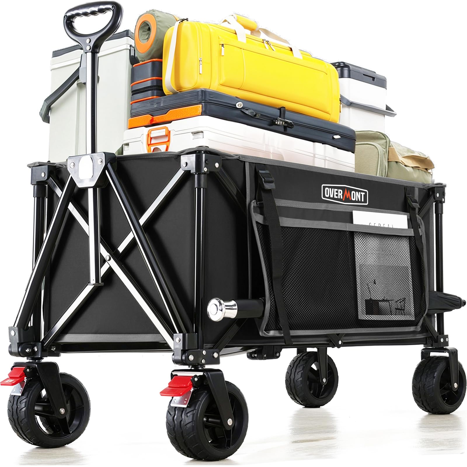 Overmont Faltbar Bollerwagen – Alle Gelände, 150kg, breite Räder. Rechteckiger Klappwagen für geländegängigen Lastentransport.