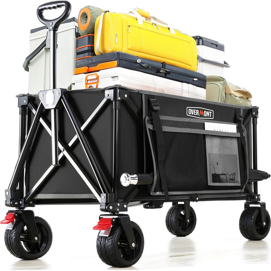Overmont Faltbar Bollerwagen – Alle Gelände, 150kg, breite Räder. Rechteckiger Klappwagen für geländegängigen Lastentransport.
