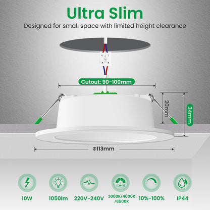 ALUSSO LED Einbaustrahler 230V dimmbar, 3 Lichtfarben, IP44, 6er Set