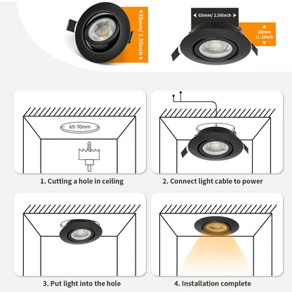wowatt LED Einbaustrahler Schwarz Dimmbar – 10er Set IP44 Flach