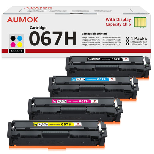 AUMOK 067H Toner-Set 4er-Pack kompatibel für Canon 067 i-SENSYS, vier Tonerkartuschen in Schwarz, Cyan, Magenta und Gelb
