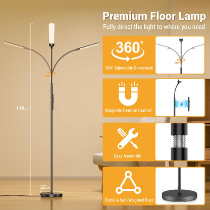 YICAIZI LED Stehlampe dimmbar mit Fernbedienung, 1200 Lumen, schwarz