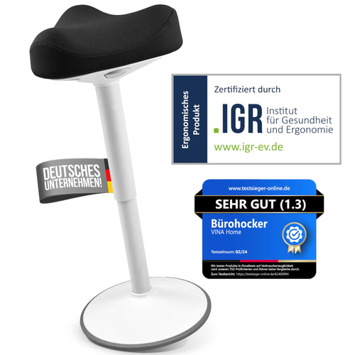 Vina Home SH-01 Ergonomischer Bürohocker IGR zertifiziert – Schwarz. Runder Sitz, schwarzer Bezug. Fördert aktives Sitzen im Büro.
