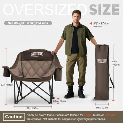 OVERMONT Campingstuhl klappbar gepolstert bis 204 kg khaki