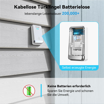 TECKNET Kabellose Türklingel, batterielos, 3 Empfänger + 1 Sender