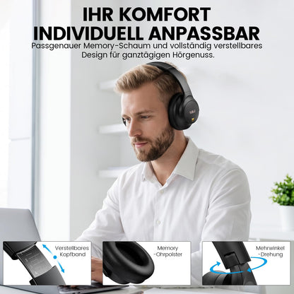 1Mii Y8+ Kopfhörer Over-Ear mit Hybrid ANC, Bluetooth 6.0, Schwarz