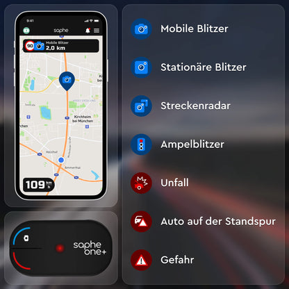 Saphe One+ Blitzerwarner – Verkehrsalarm für das Auto ohne Abo
