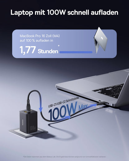 Baseus Enerfill USB-C Ladegerät 100W, 3-Port GaN Netzteil Schwarz