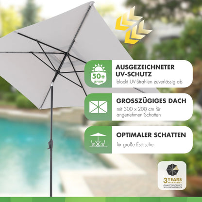 Doppler Jack Sonnenschirm 300 x 200 cm hellgrau, knickbar mit Kurbel