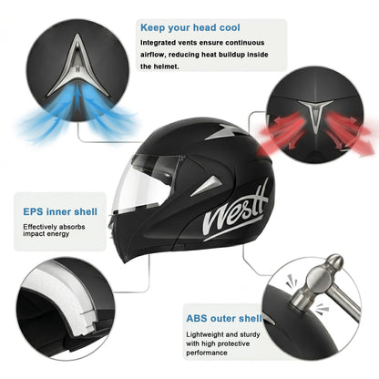 Westt Torque Klapphelm ECE 22.06 Motorradhelm mit Sonnenblende