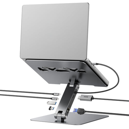 BENFEI Laptop Ständer mit 6-in-1 USB-C Dockingstation, 4K HDMI, Aluminium, höhenverstellbar