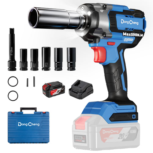 Dong Cheng DCPB598EDM Akku-Schlagschrauber 18V, 598 Nm, 1/2 Zoll mit gummiertem Griff und LED-Beleuchtung
