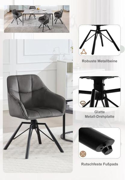 WOLTU Esszimmerstühle drehbar 2er Set - Samt dunkelgrau