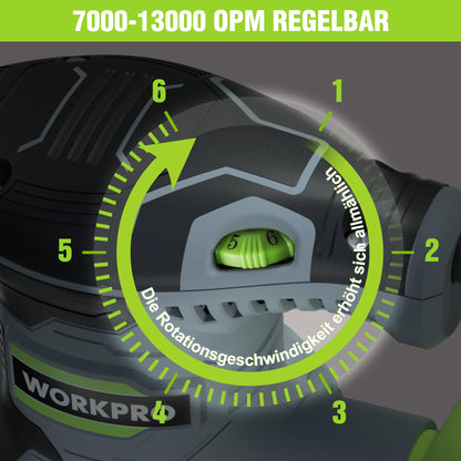 WORKPRO Exzenterschleifer 125 mm, 300 W, 7000–13000 OPM mit Absaugung