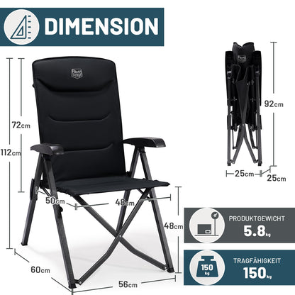 TIMBER RIDGE Campingstuhl Faltbar Alu Hohe Lehne Schwarz