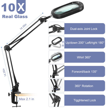 Jeedefi LED Lupe mit Licht und Klemme, 10-fach Echtglas, dimmbar