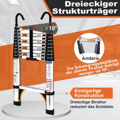 HBTower 3.2m Teleskopleiter Aluminium mit Haken - Silber