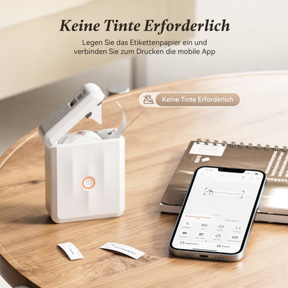 NIIMBOT D110 Bluetooth Etikettendrucker mit 3 Etikettenrollen, weiss