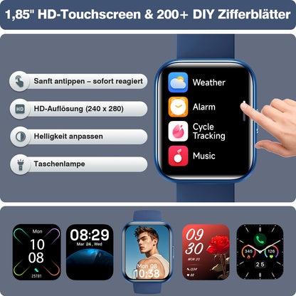 Aeac Smartwatch mit Telefonfunktion, 1,85 Zoll HD-Display, IP68