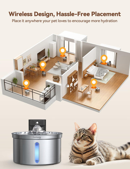 FEELNEEDY FN-W19 Katzenbrunnen Edelstahl kabellos mit Sensor 3,5 L