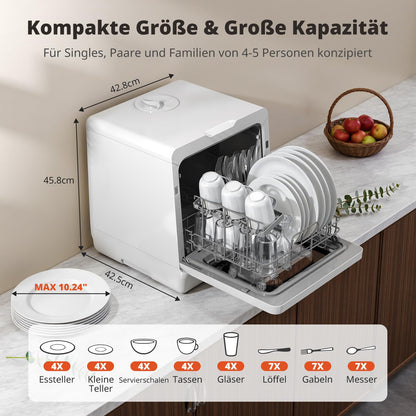 AIRMSEN TDQR09 Mini Geschirrspüler mit 5L Tank und Enthärtungssystem