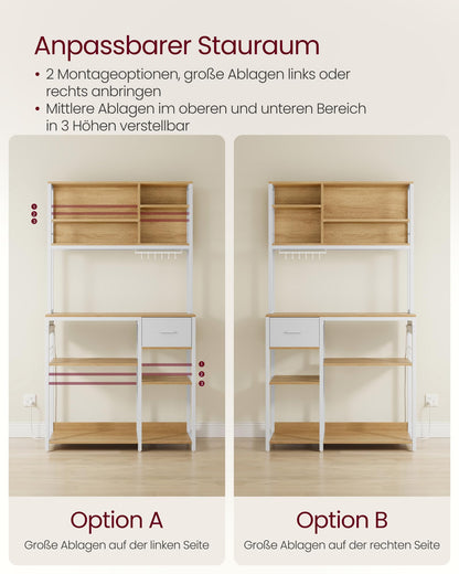 VASAGLE KKS027Y02 Küchenregal mit Steckdosen - goldeichenfarben-weiss