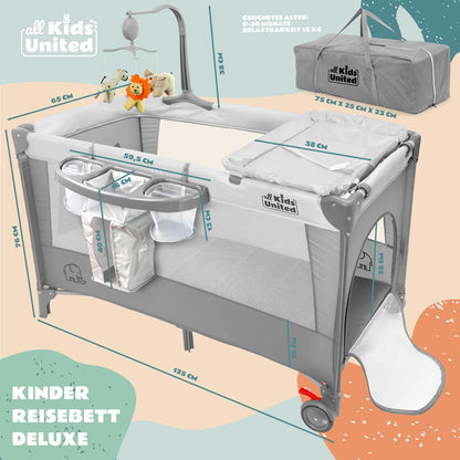 all Kids United® Babycenter Kinderreisebett mit Wickelauflage - Grau