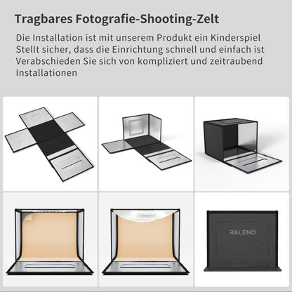 RALENO 50x50 cm Fotobox – LED Fotostudio Set inkl. 6 Hintergründe