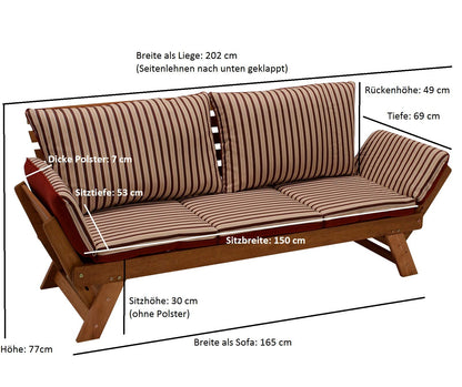 DEGAMO Garten Liegesofa Tirol 202cm Eukalyptus Rot-Beige