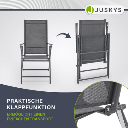 Juskys Gartenstuhl Calena 2er Set Anthrazit klappbar verstellbar